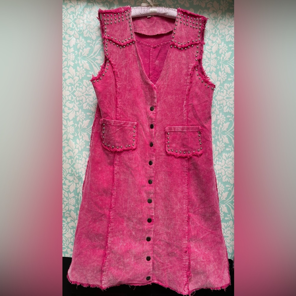 (EUC) POL Studded Pink Corduroy Dress or Duster - Stagecoach ready!